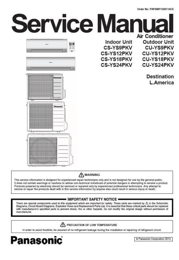 CS-YS9PKV, CS-YS12PKV, CS-YS18PKV, CS-YS24PKV, CU-YS9PKV, CU-YS12PKV, CU-YS18PKV, CU-YS24PKV